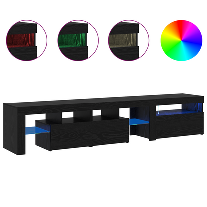 TV Cabinets 2 pcs with LED Lights Black Oak Engineered Wood