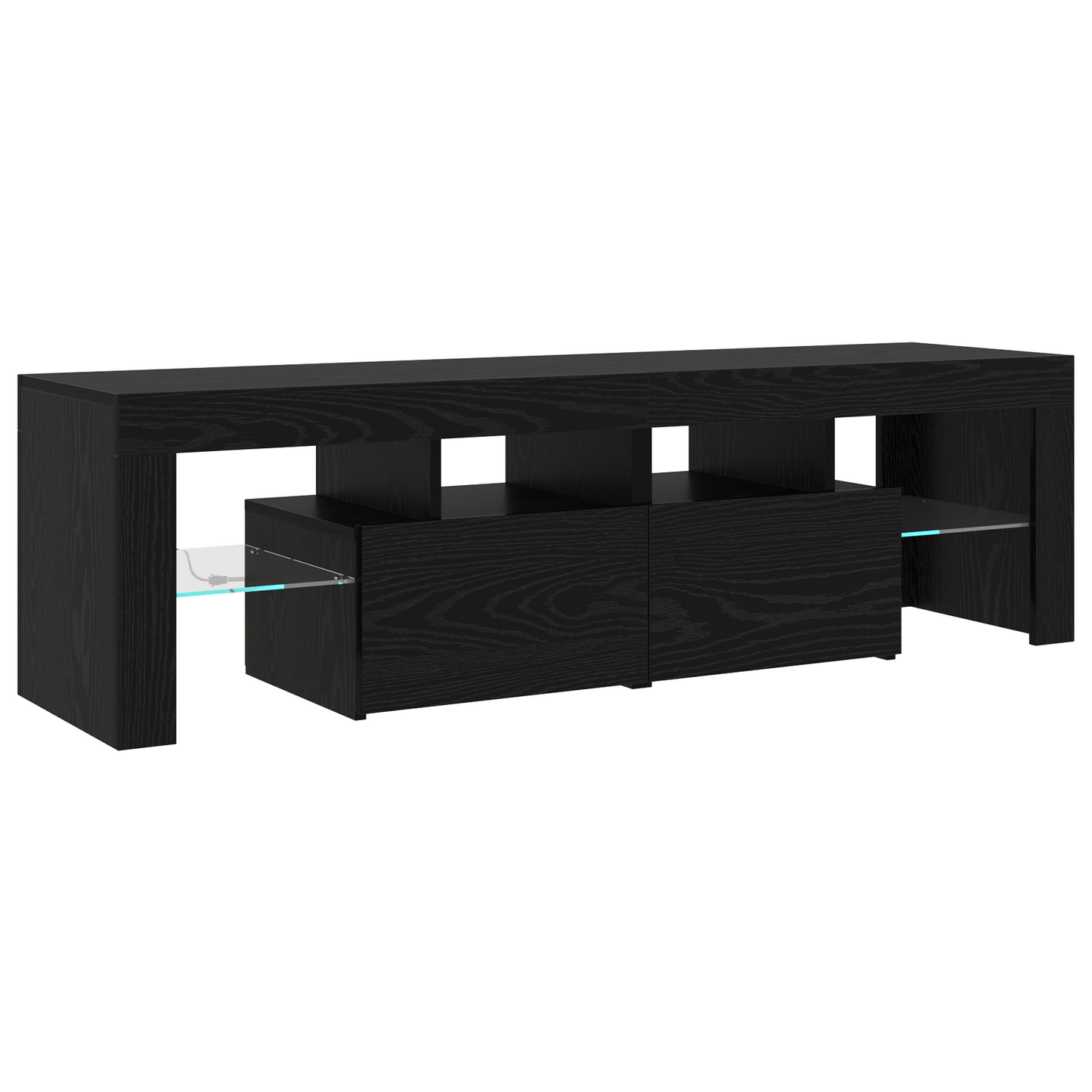 TV Cabinets 2 pcs with LED Lights Black Oak Engineered Wood