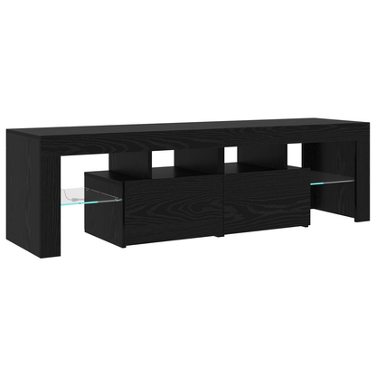 TV Cabinets 2 pcs with LED Lights Black Oak Engineered Wood