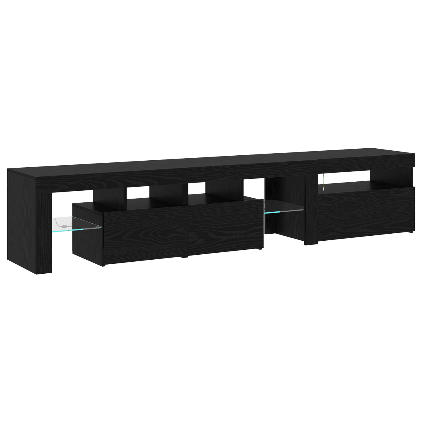 TV Cabinets 2 pcs with LED Lights Black Oak Engineered Wood