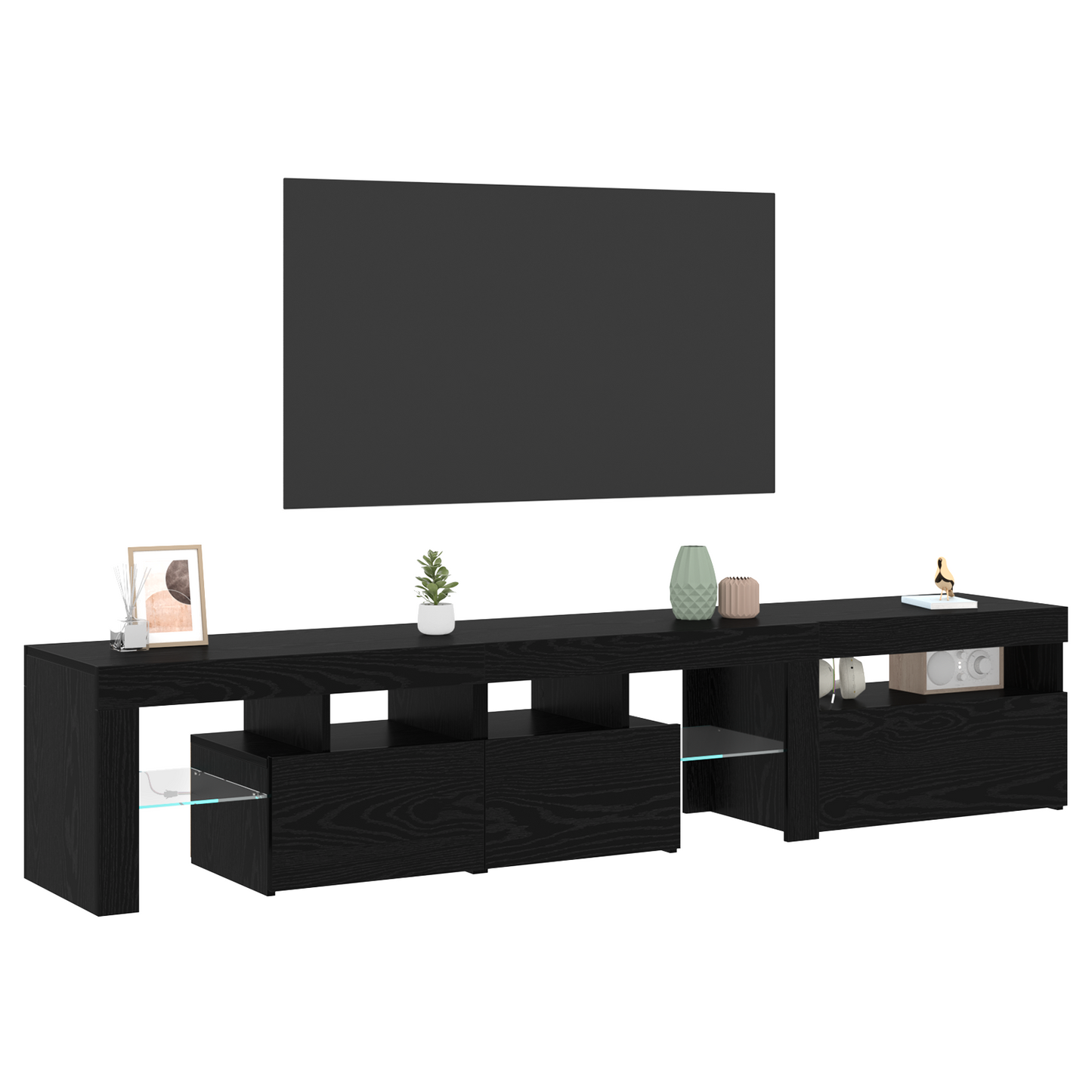 TV Cabinets 2 pcs with LED Lights Black Oak Engineered Wood