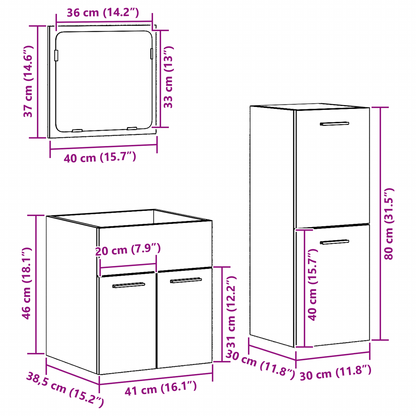 3 Piece Bathroom Furniture Set Old Wood Engineered Wood