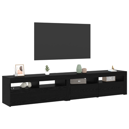 TV Cabinets 2 pcs with LED Lights Black Oak Engineered Wood