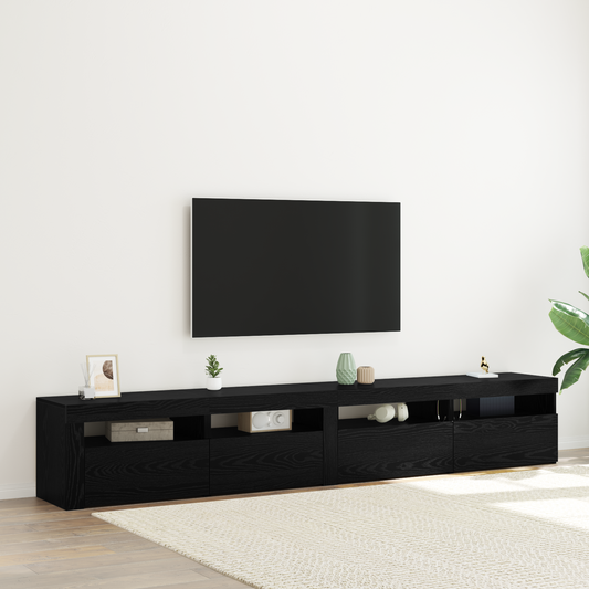 3 Piece TV Cabinet Set with LED Lights Black Oak Engineered Wood