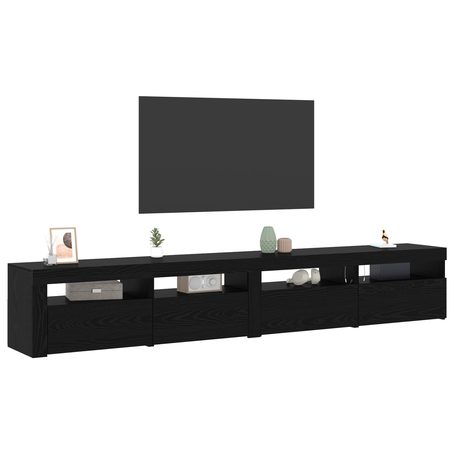 3 Piece TV Cabinet Set with LED Lights Black Oak Engineered Wood