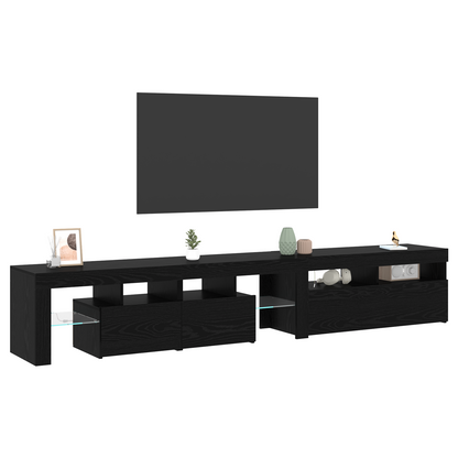 TV Cabinets 2 pcs with LED Lights Black Oak Engineered Wood
