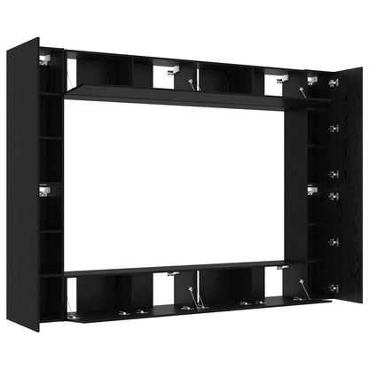 12 Piece TV Cabinet Set Wall-mounted Black Oak Engineered Wood