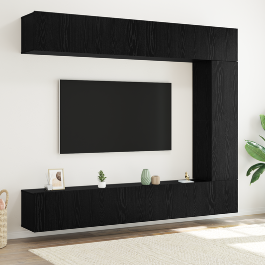 5 Piece TV Cabinet Set Wall-mounted Black Oak Engineered Wood