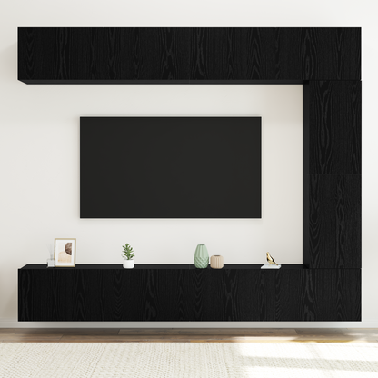 5 Piece TV Cabinet Set Wall-mounted Black Oak Engineered Wood