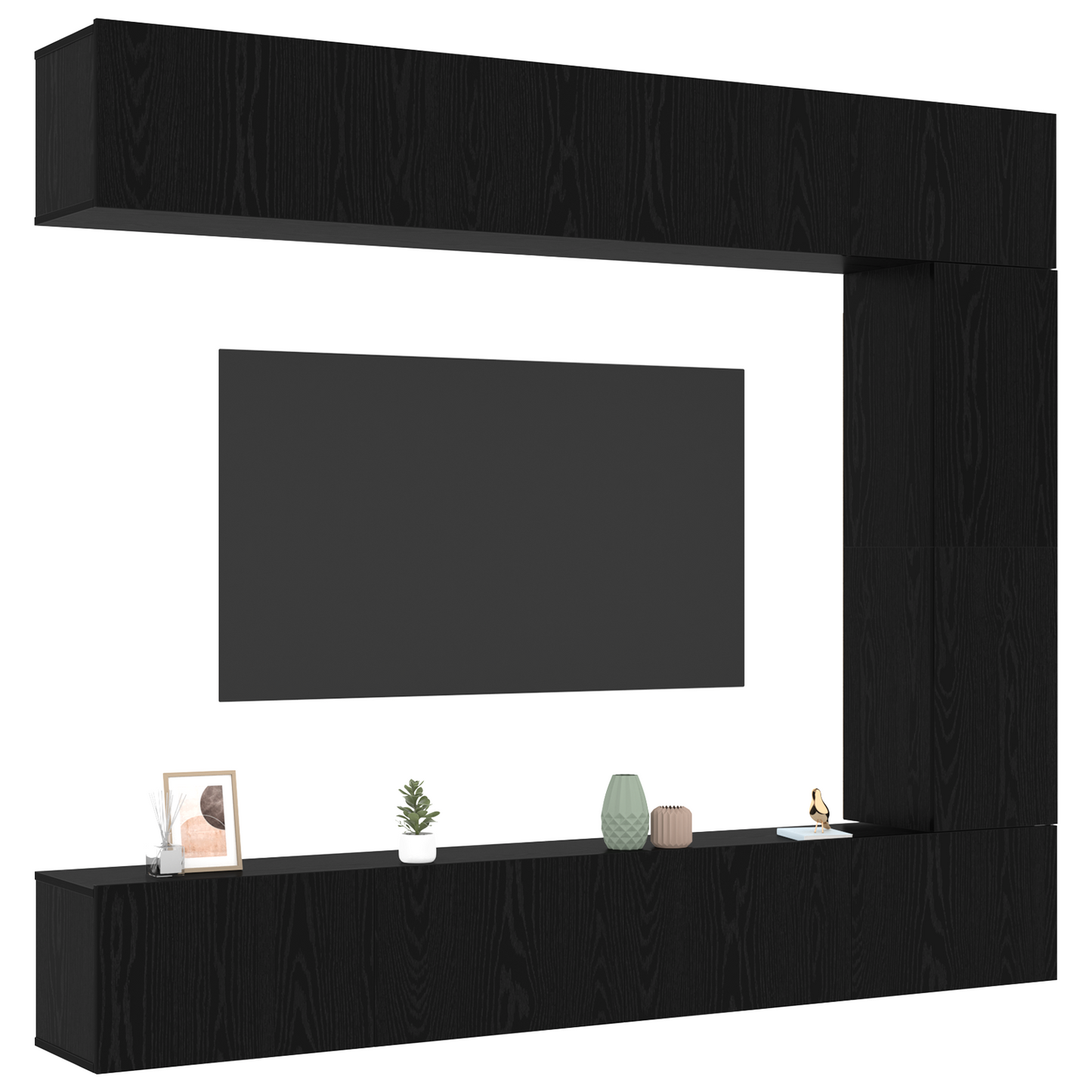 5 Piece TV Cabinet Set Wall-mounted Black Oak Engineered Wood
