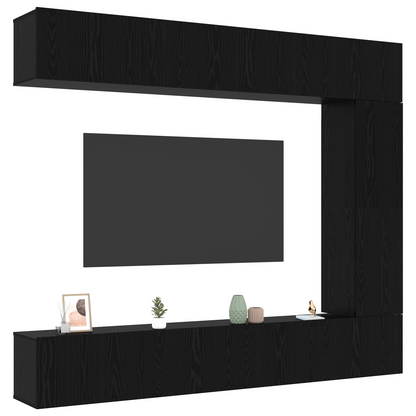 5 Piece TV Cabinet Set Wall-mounted Black Oak Engineered Wood