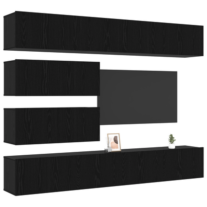 6 Piece TV Cabinet Set Wall-mounted Black Oak Engineered Wood