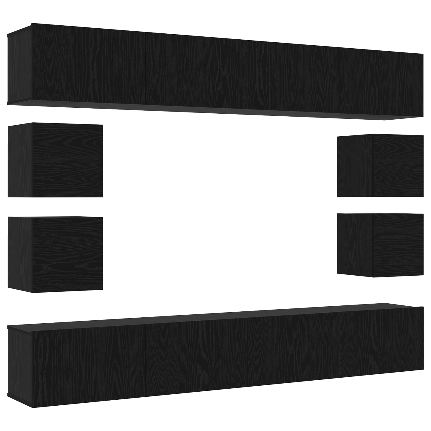 8 Piece TV Cabinet Set Wall-mounted Black Oak Engineered Wood