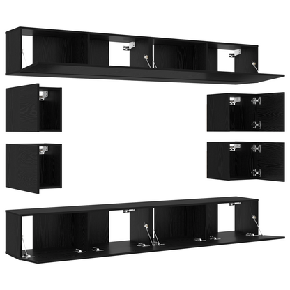 8 Piece TV Cabinet Set Wall-mounted Black Oak Engineered Wood