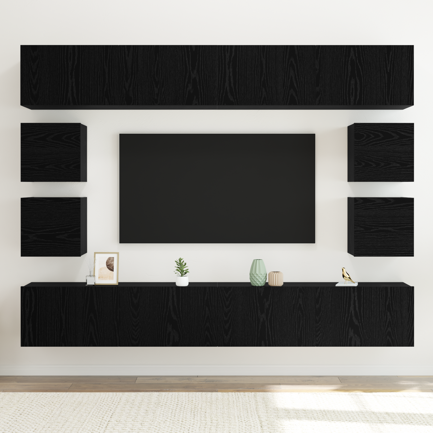 8 Piece TV Cabinet Set Wall-mounted Black Oak Engineered Wood