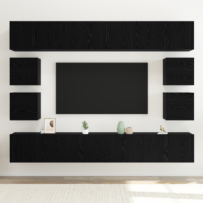 8 Piece TV Cabinet Set Wall-mounted Black Oak Engineered Wood