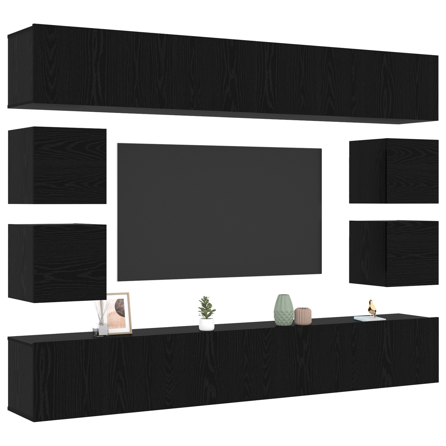 8 Piece TV Cabinet Set Wall-mounted Black Oak Engineered Wood