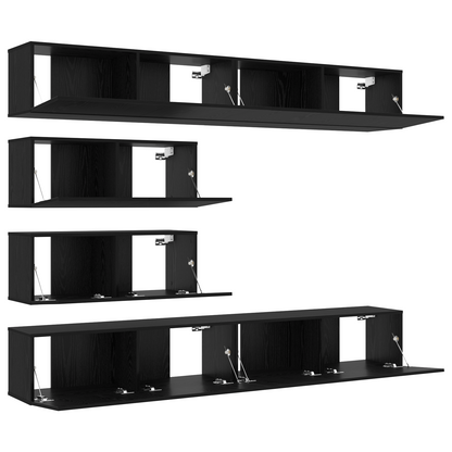 10 Piece TV Cabinet Set - Wall-mounted Black Oak Engineered Wood