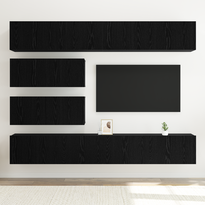 10 Piece TV Cabinet Set - Wall-mounted Black Oak Engineered Wood