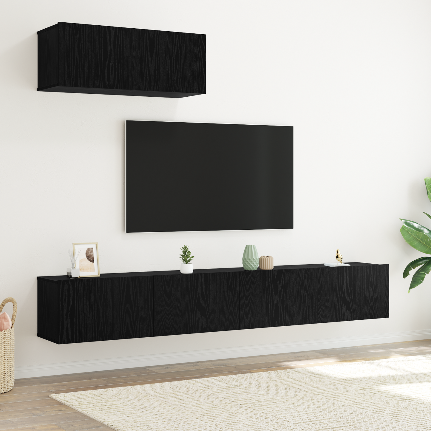 3 Piece TV Cabinet Set Wall-mounted Black Oak Engineered Wood
