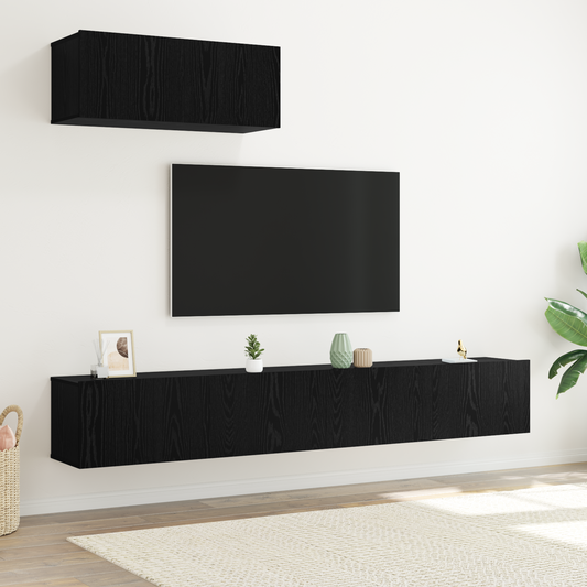 3 Piece TV Cabinet Set Wall-mounted Black Oak Engineered Wood