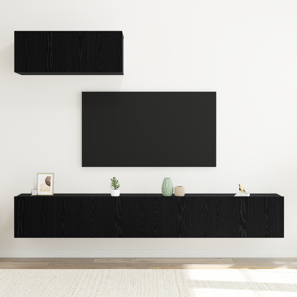 3 Piece TV Cabinet Set Wall-mounted Black Oak Engineered Wood