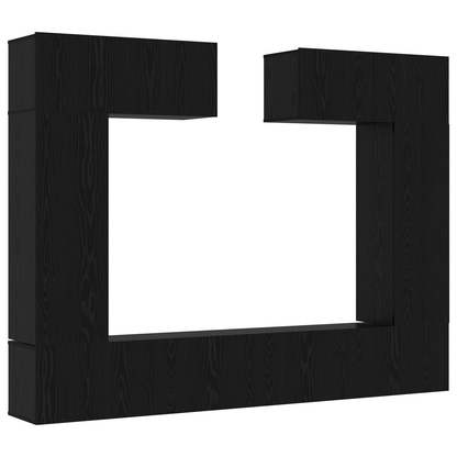 8 Piece TV Cabinet Set Wall-mounted Black Oak Engineered Wood
