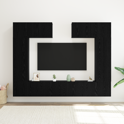 8 Piece TV Cabinet Set Wall-mounted Black Oak Engineered Wood