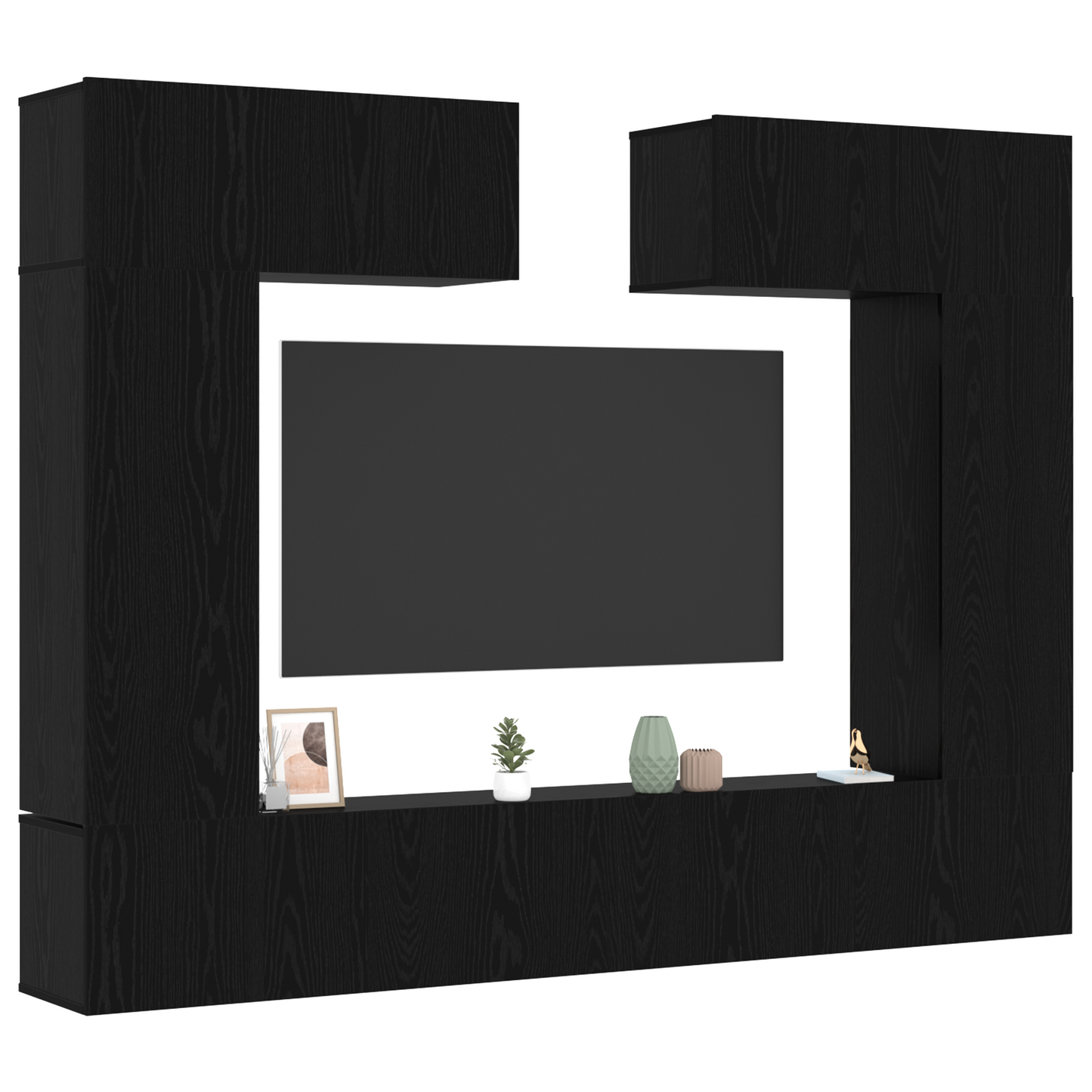 8 Piece TV Cabinet Set Wall-mounted Black Oak Engineered Wood