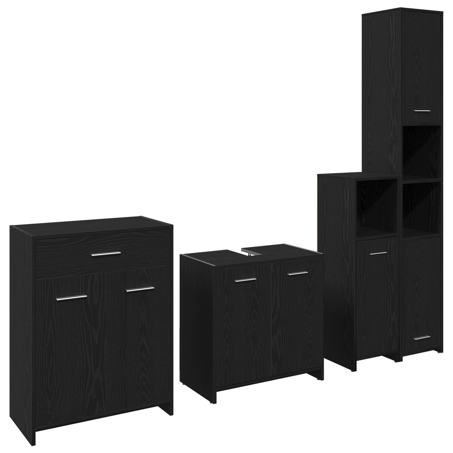 4 Piece Bathroom Furniture Set Black Oak Engineered Wood