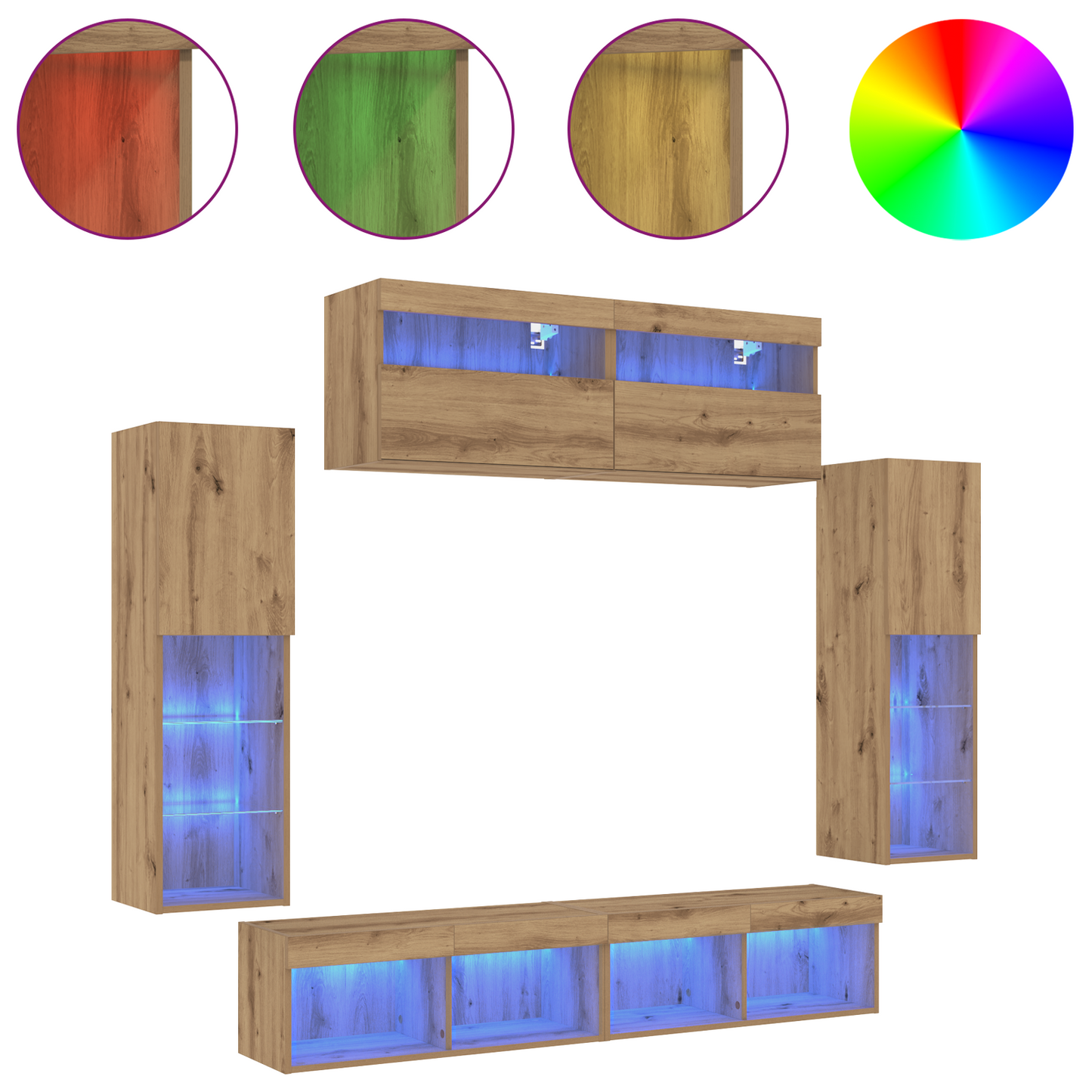 TV Wall Cabinets with LED Lights 2 pcs Artisan Oak 80x30x30 cm