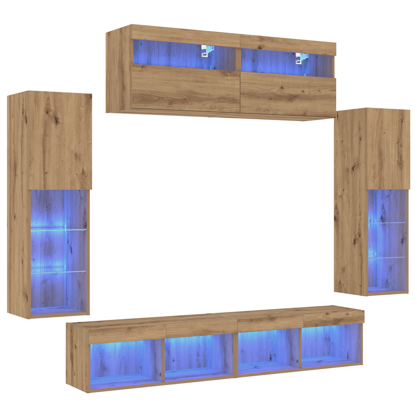 TV Wall Cabinets with LED Lights 2 pcs Artisan Oak 80x30x30 cm