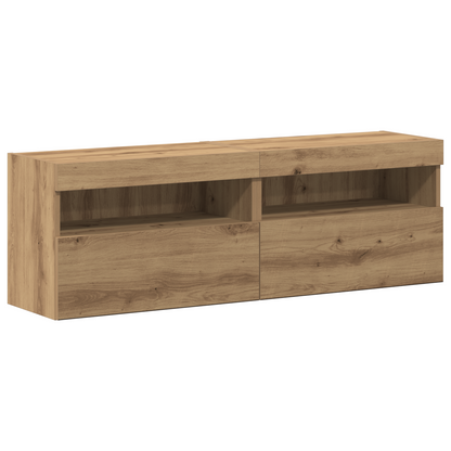 TV Wall Cabinets with LED Lights 2 pcs Artisan Oak 80x30x30 cm