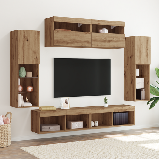 TV Wall Cabinets with LED Lights 2 pcs Artisan Oak 80x30x30 cm