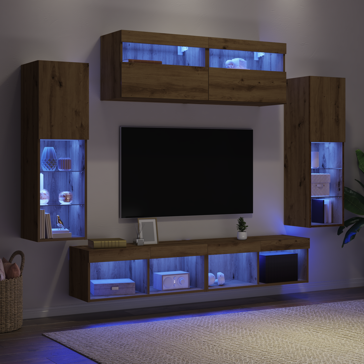 TV Wall Cabinets with LED Lights 2 pcs Artisan Oak 80x30x30 cm