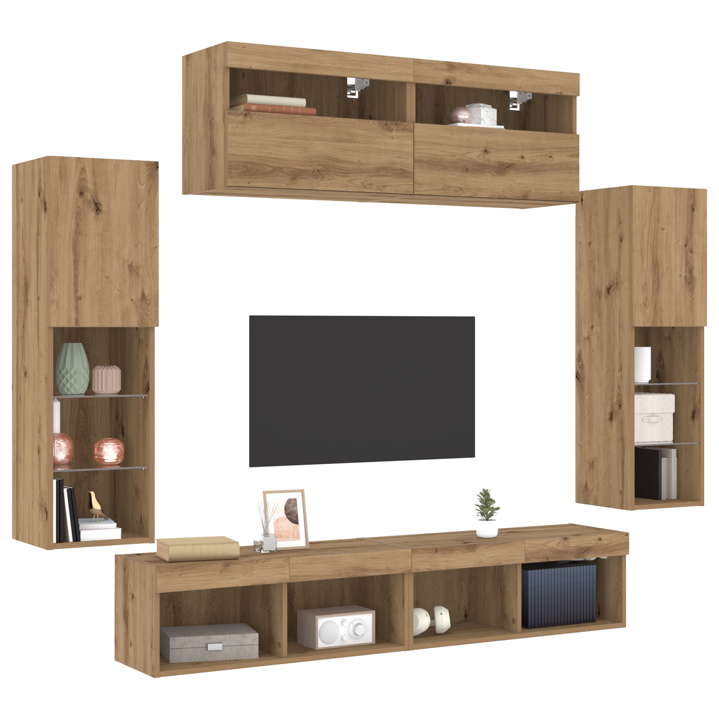 TV Wall Cabinets with LED Lights 2 pcs Artisan Oak 80x30x30 cm