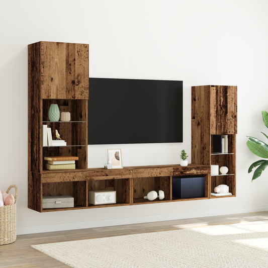 TV Cabinet with LED Lights Old Wood 40.5x30x102 cm
