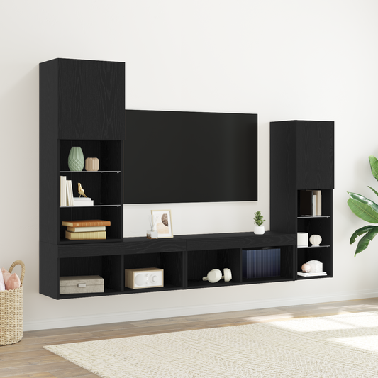 LED TV Cabinet Black Oak 30.5x30x102 cm Engineered Wood