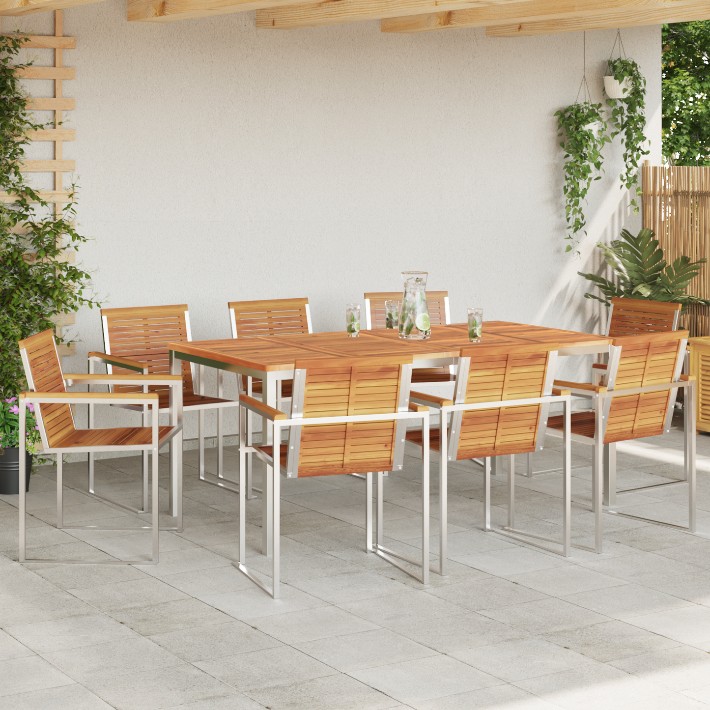 9 Piece Garden Dining Set Solid Wood Acacia