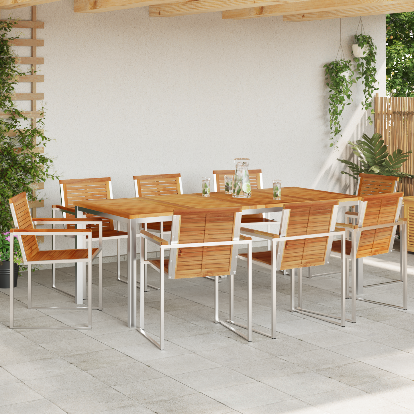 9 Piece Garden Dining Set Solid Wood Teak