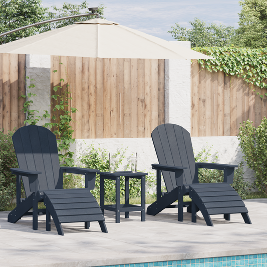 Adirondack Chairs with Footrests 2 pcs Navy Blue HDPE