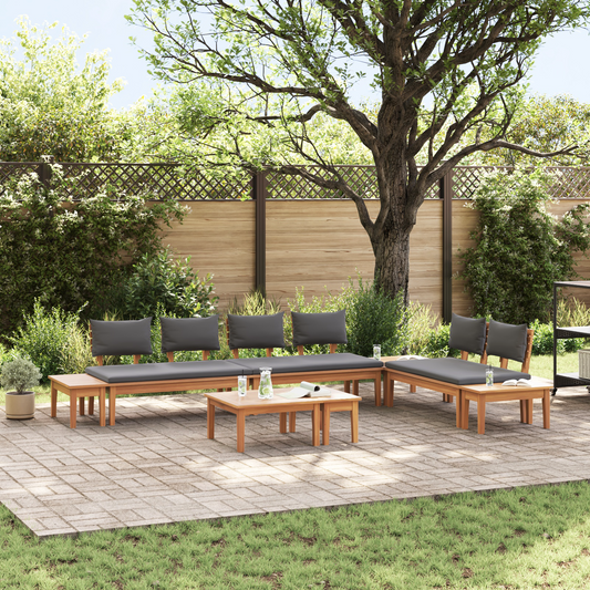 5 Piece Garden Bench Set with Cushions Solid Wood Teak