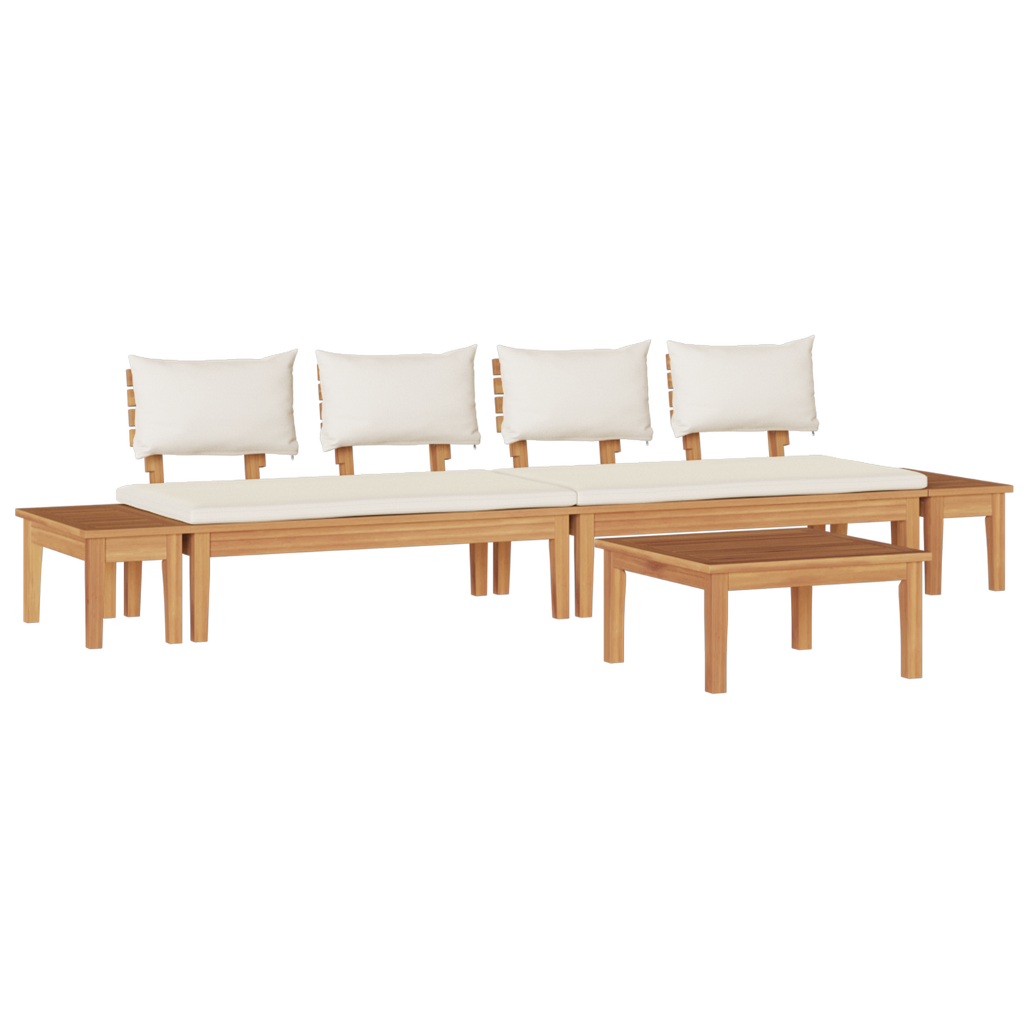 5 Piece Garden Bench Set with Cushions Solid Wood Teak