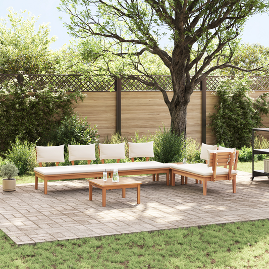 5 Piece Garden Dining Set with Cushions Solid Wood Teak