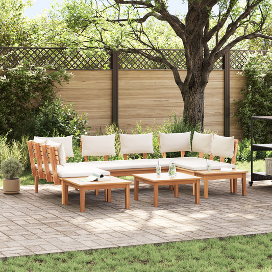 4 Piece Garden Bench Set with Cushions Solid Wood Teak