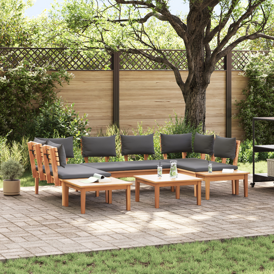 4 Piece Garden Bench Set with Cushions Solid Wood Teak