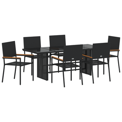 7 Piece Garden Dining Set Black Poly Rattan