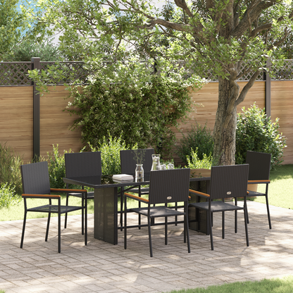 7 Piece Garden Dining Set Black Poly Rattan