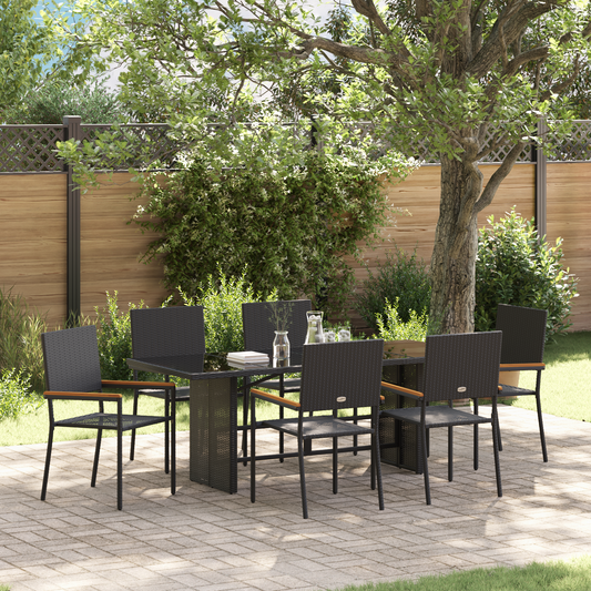 7 Piece Garden Dining Set Black Poly Rattan