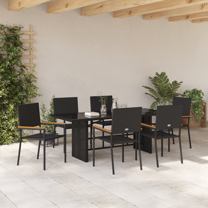 7 Piece Garden Dining Set Black Poly Rattan
